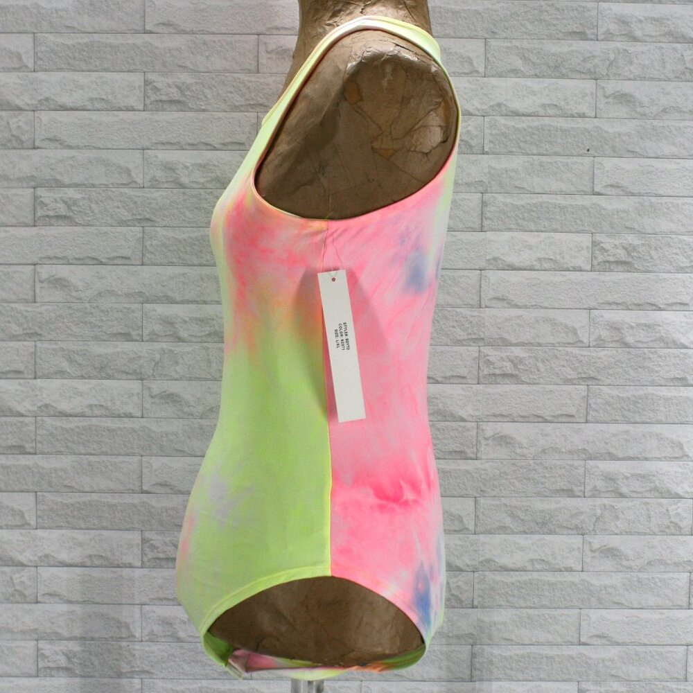 NEW FASHION Bodysuit Tie Dye One Piece Pink Yellow Athleisure Yoga Workout L XL - Picture 2 of 13
